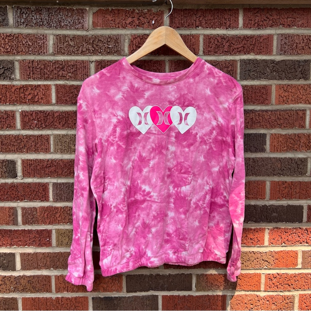 Hurley Dark Pink and White Tie Dye Graphic Long Sleeve Top